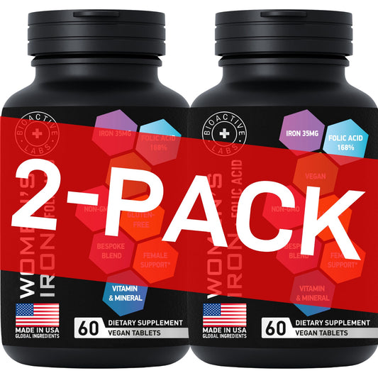 Vegan Iron Supplements for Women with Folic Acid packaging front - 2 Pack