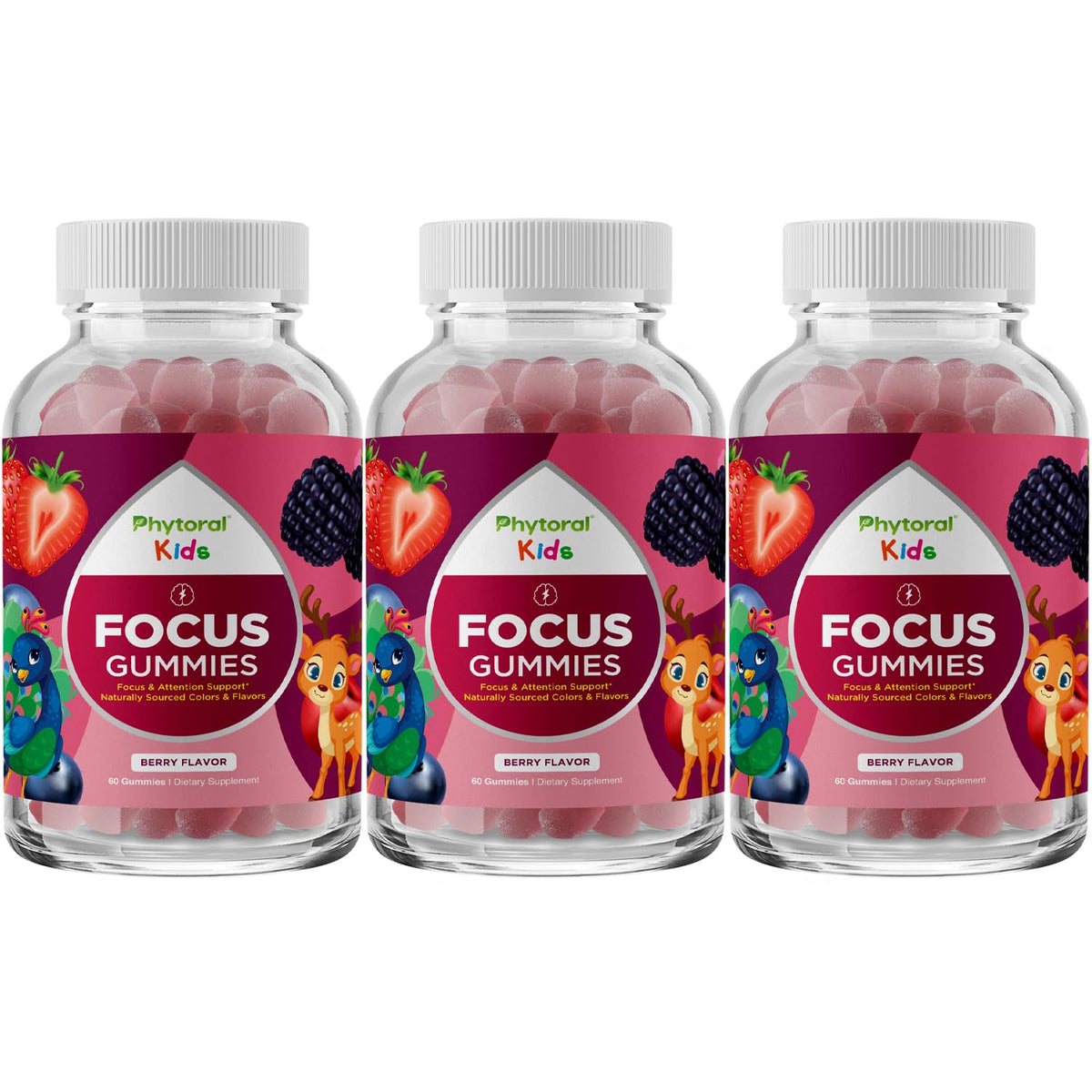 Front view of Vegan Kids Focus Gummies packaging