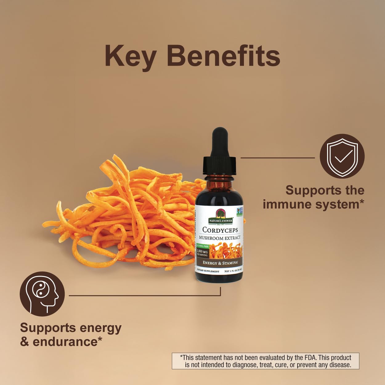 Vegan, kosher/parve, gluten-free Cordyceps supplement