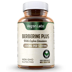 180 vegan capsules arranged next to the bottle