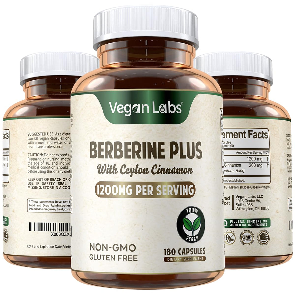 Hero image: Vegan Labs Berberine HCL 1200MG with Organic Ceylon Cinnamon bottle