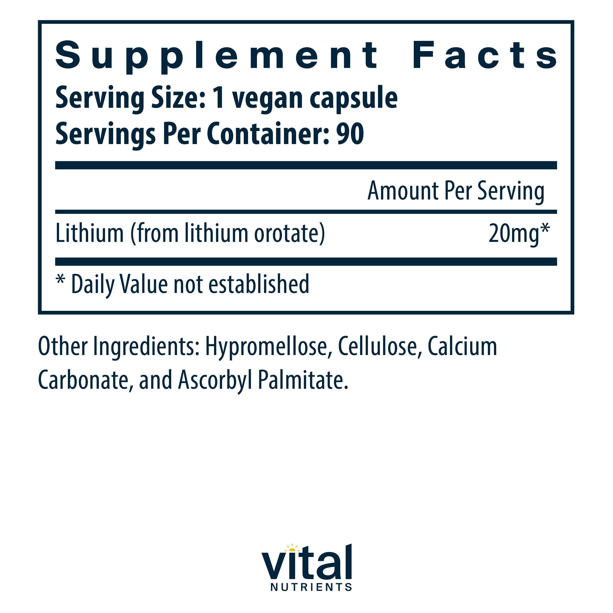 Vegan lithium supplement bottle