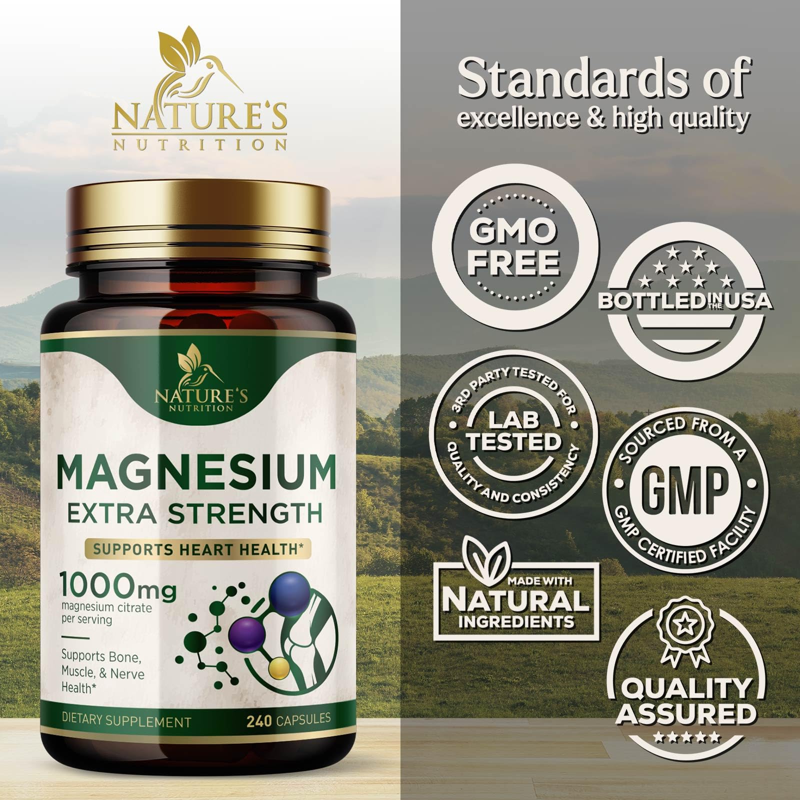 Vegan magnesium capsules in a bottle