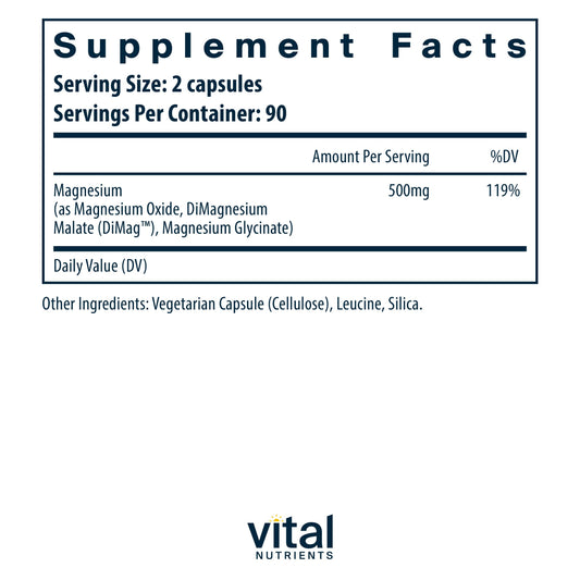 Vegan magnesium glycinate, dimagnesium malate and oxide 250mg blend
