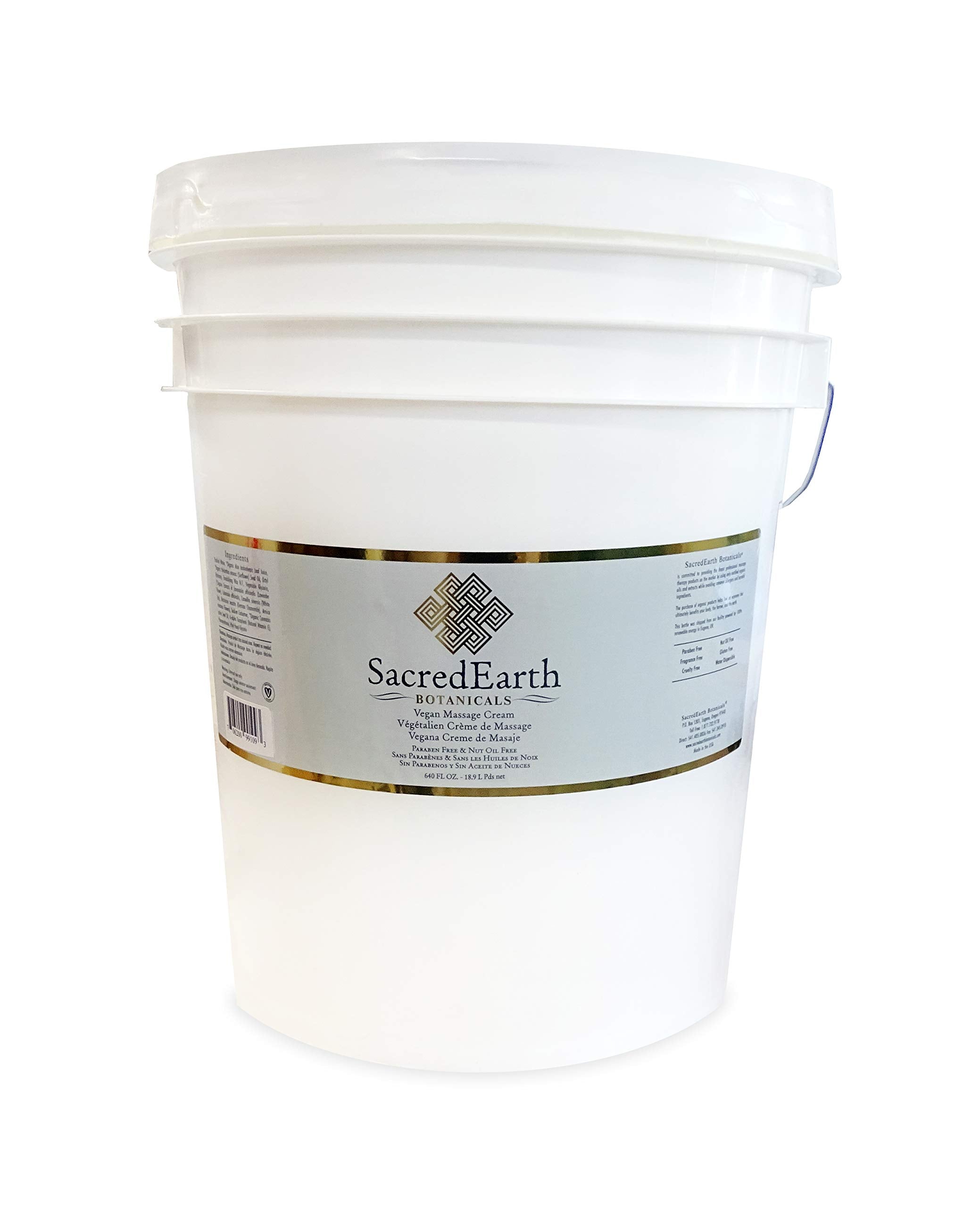 Vegan Massage Cream 5 Gallon Pail Unscented - Water Dispersible, Nut-Free, Gluten-Free, Organic Oils & Extracts