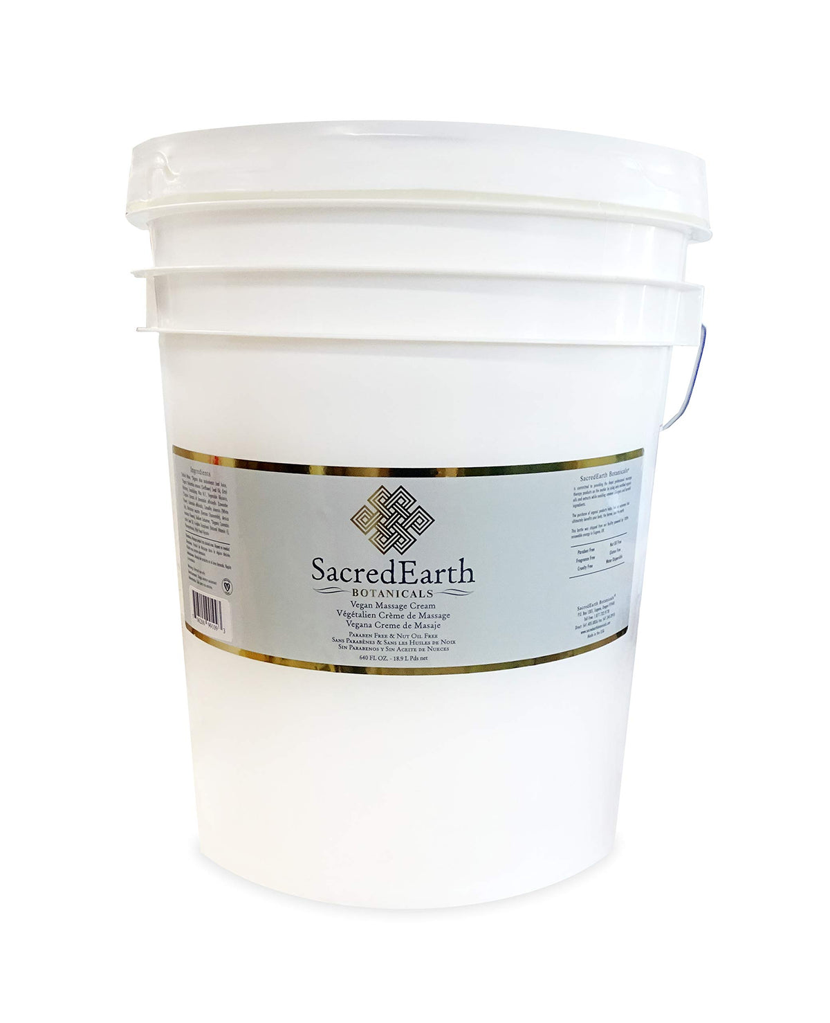 Vegan Massage Cream 5 Gallon Pail Unscented - Water Dispersible, Nut-Free, Gluten-Free, Organic Oils & Extracts