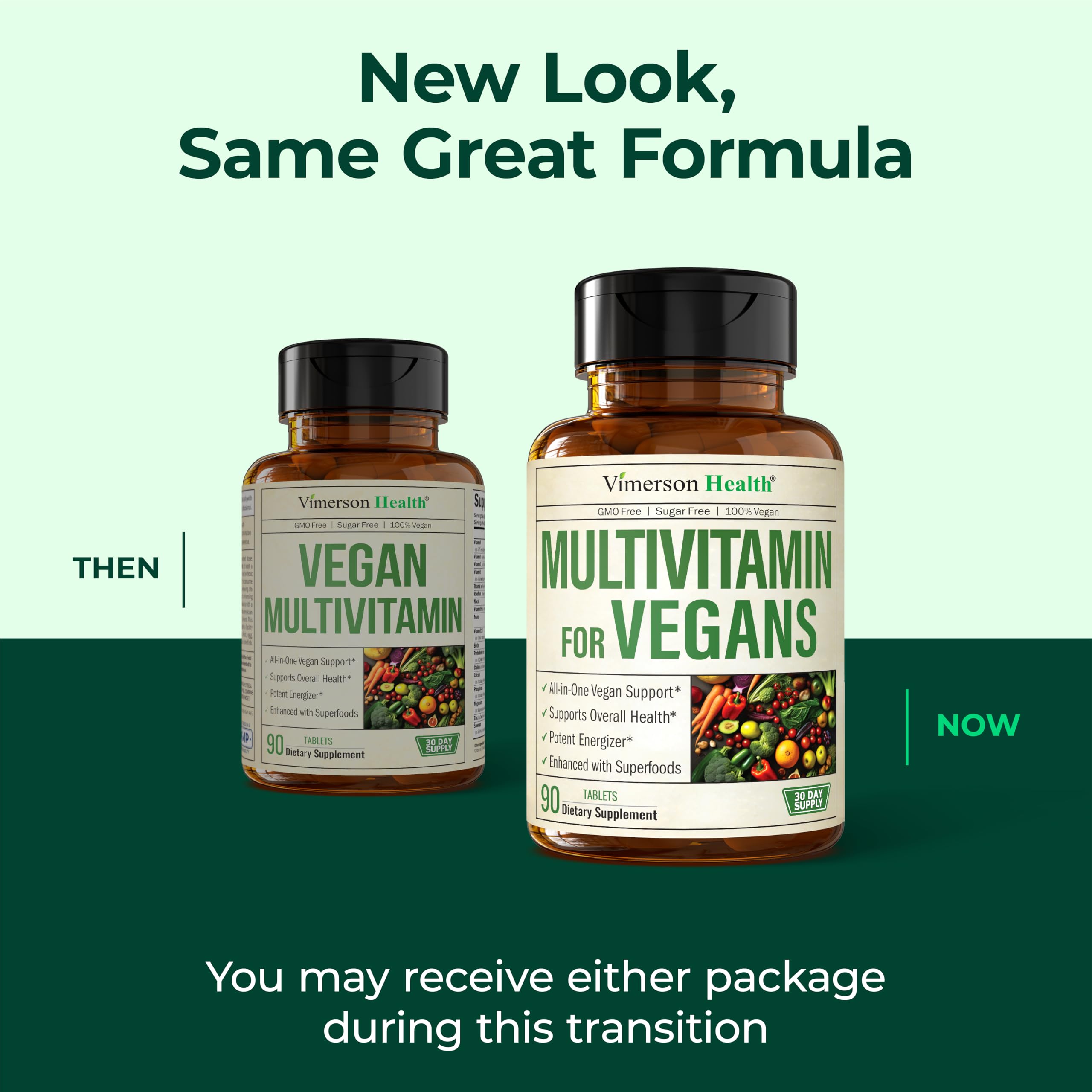 Close-up of product label displaying 23 essential nutrients