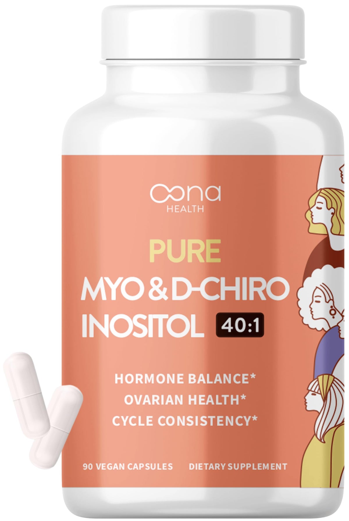 Bottle of vegan Myo-Inositol & D-Chiro Inositol supplement with label