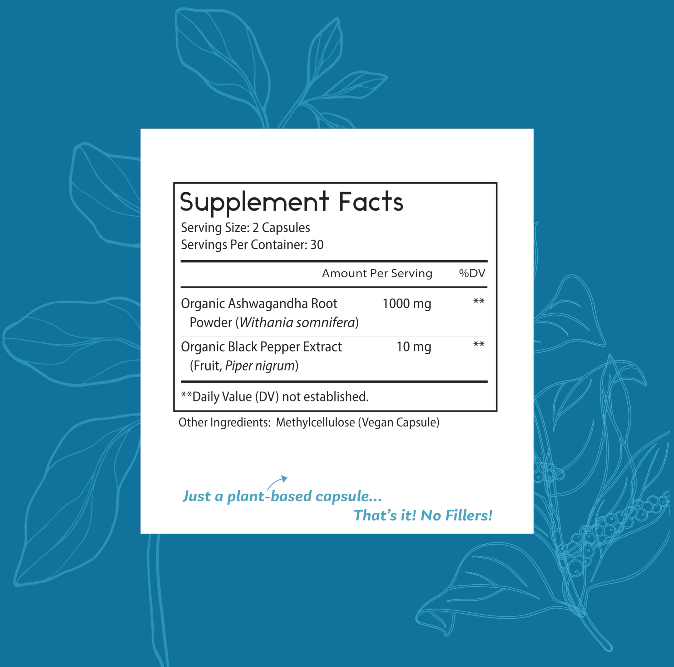 Vegan, non-GMO Ashwagandha dietary supplement