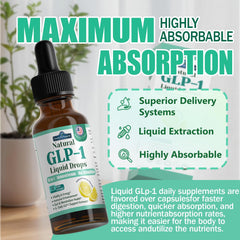 Vegan and Non-GMO GLP-1 drops label with USA facility note.
