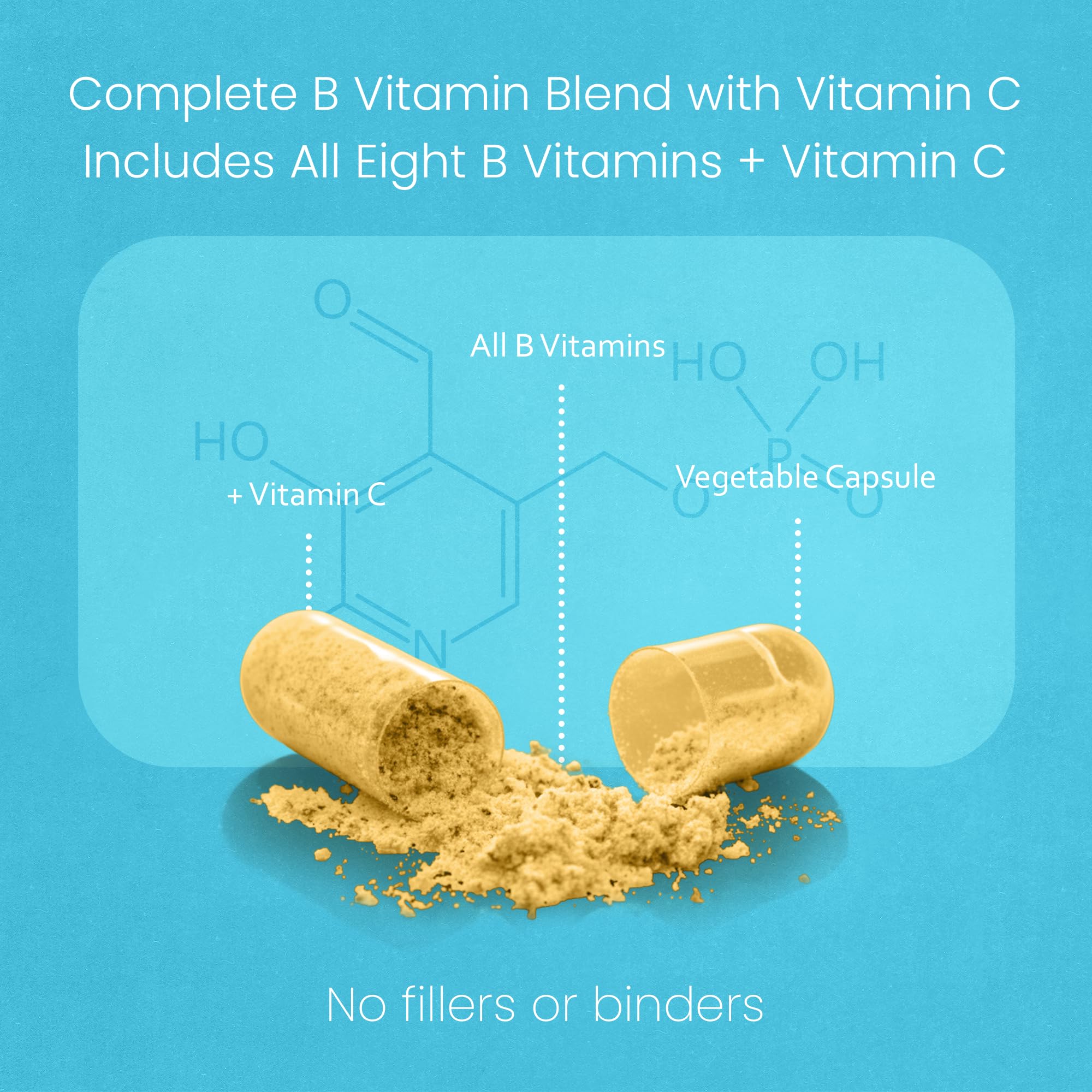 Vegan, non-GMO, gluten-free B-Complex capsules