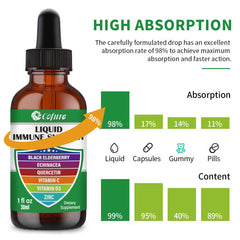 Label highlighting vegan, non-GMO, gluten-free immune drops 1 fl oz