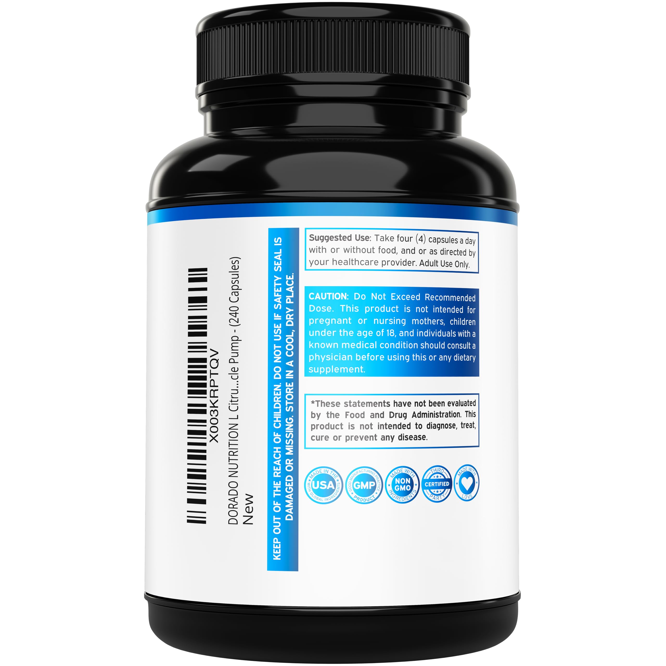 Vegan, non-GMO, gluten-free L-Citrulline capsules