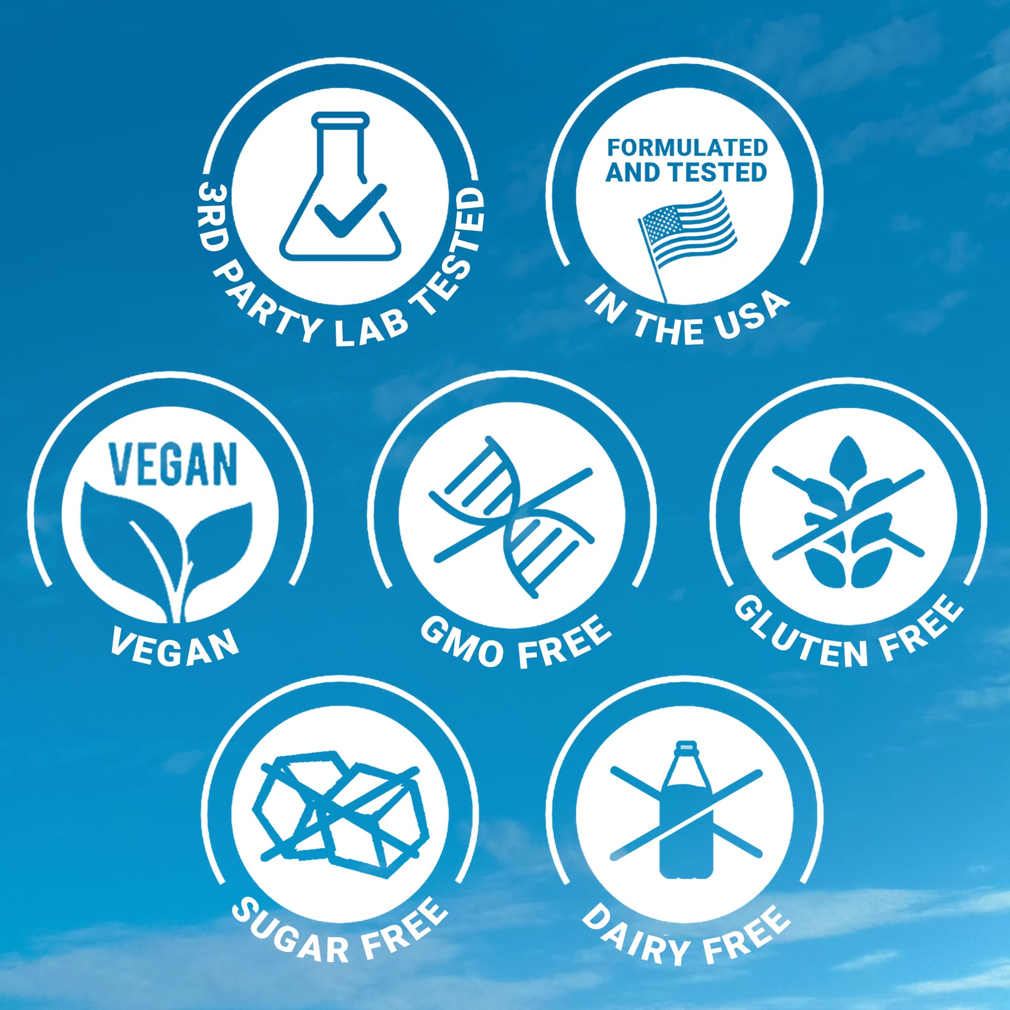 Vegan, non-GMO, gluten-free certification icons
