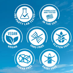 Vegan, non-GMO, gluten-free certification icons