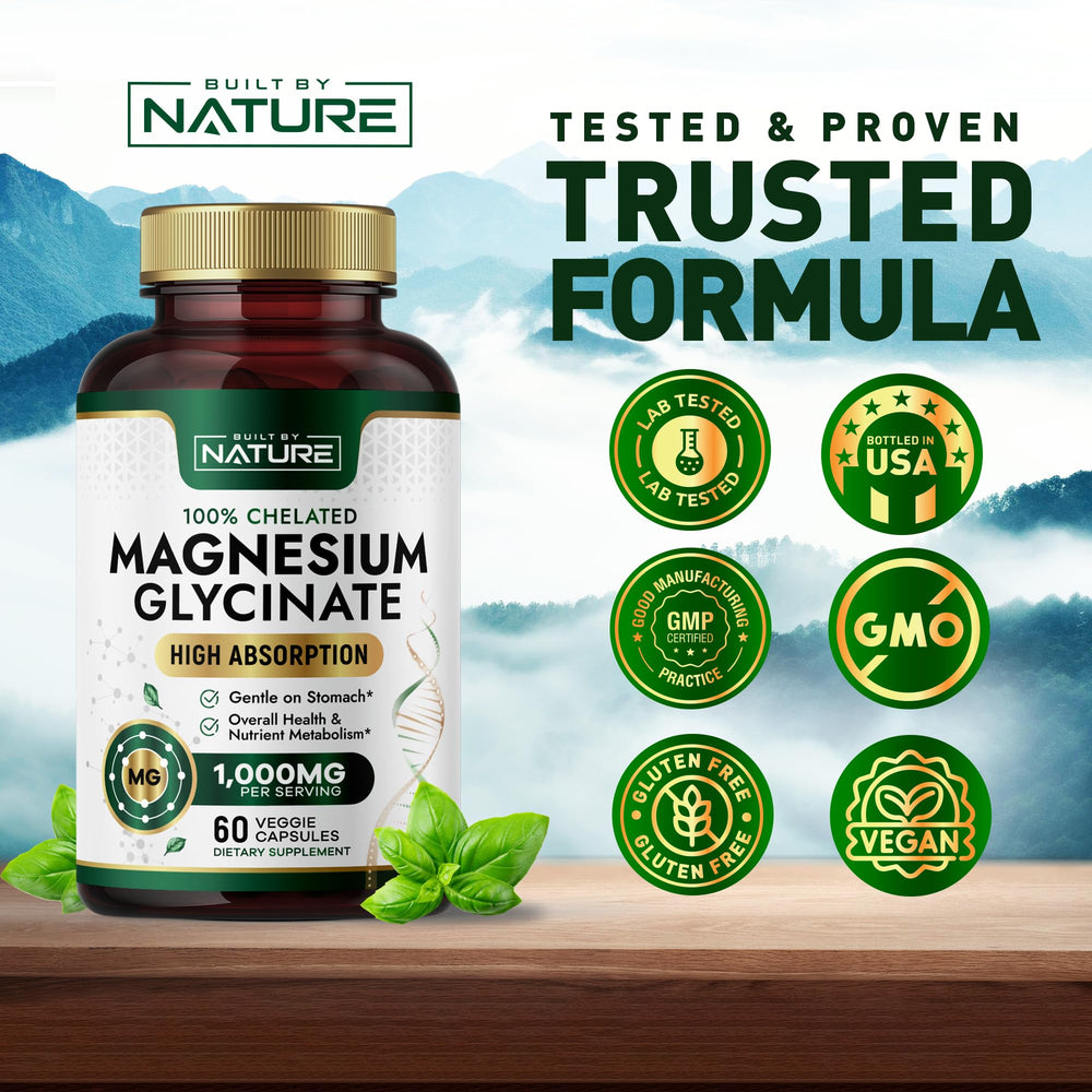 Vegan, non-GMO magnesium glycinate 1000mg capsules