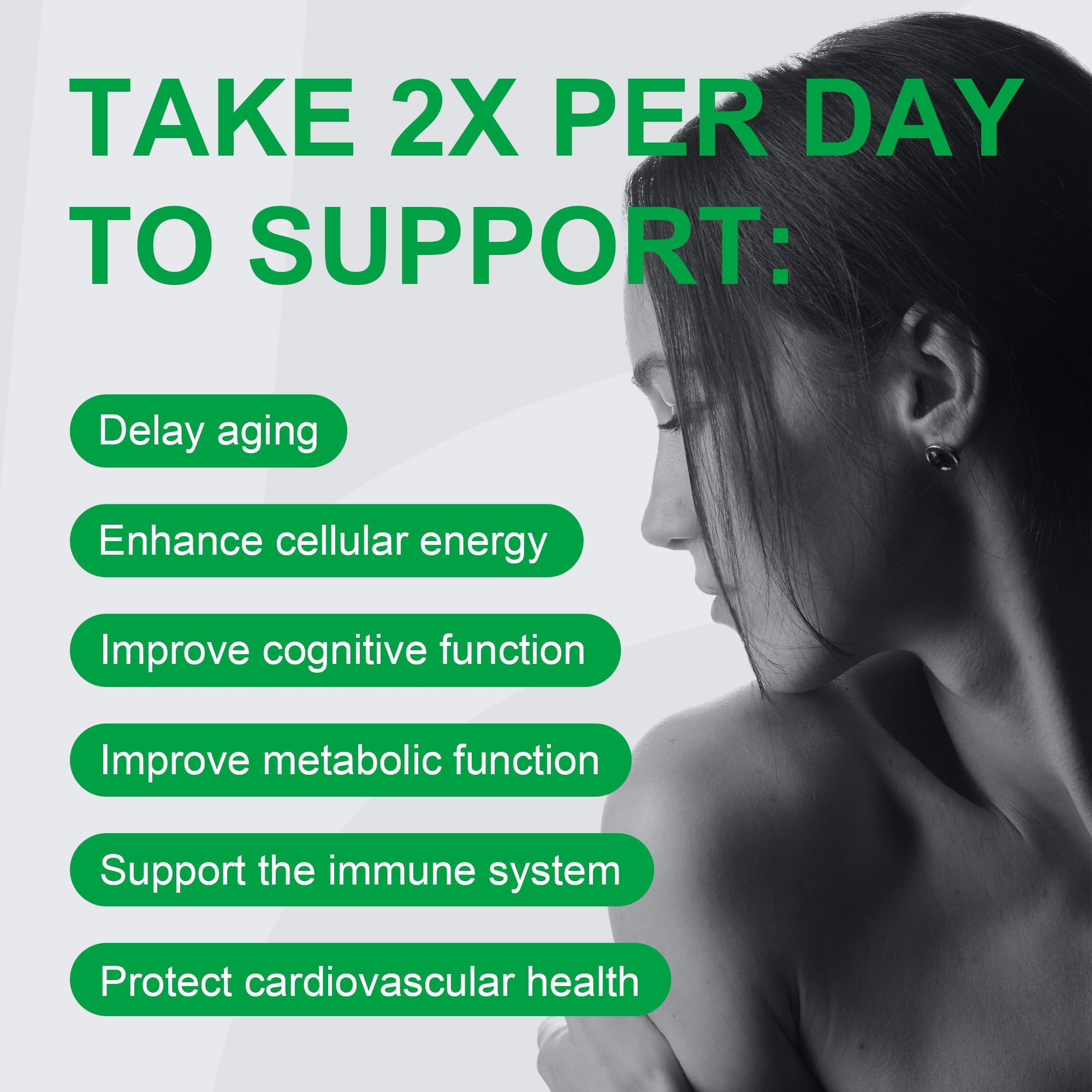 Vegan, non-GMO NAD+ supplement illustration