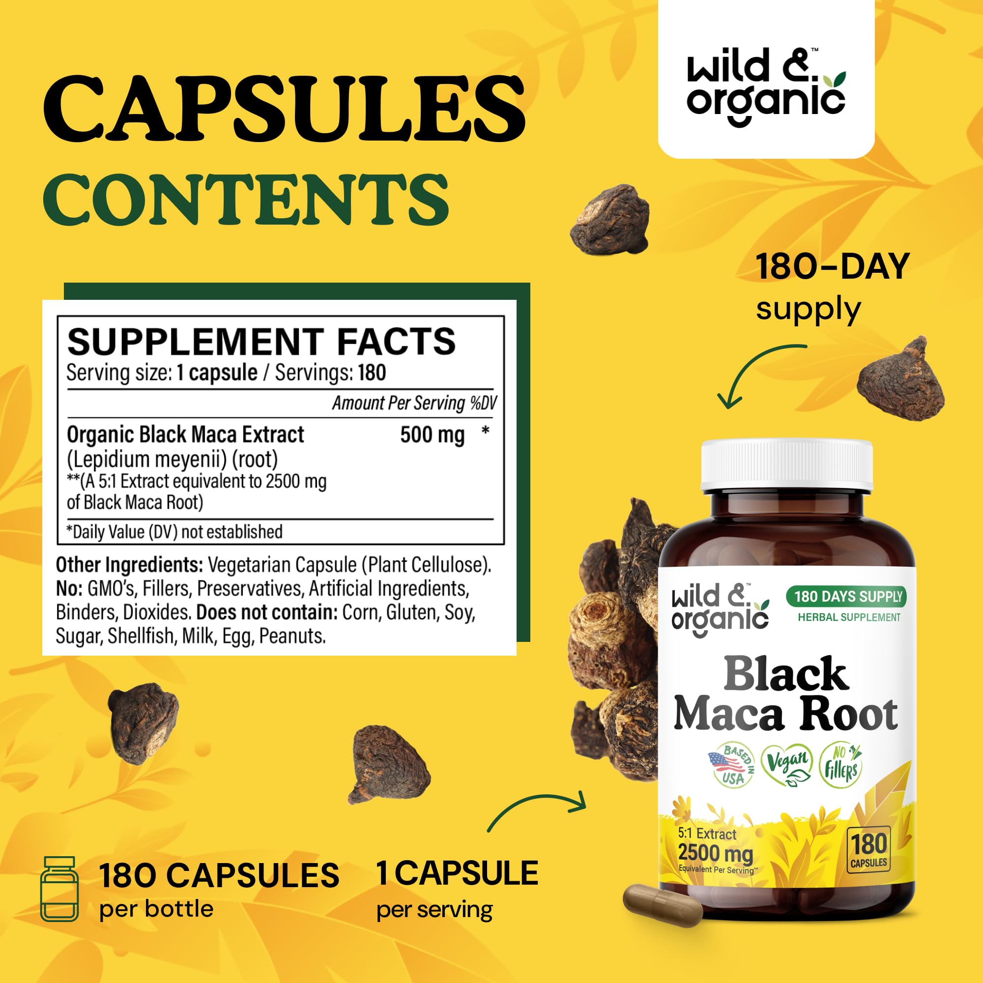 Vegan non-GMO plant-based maca ingredients label