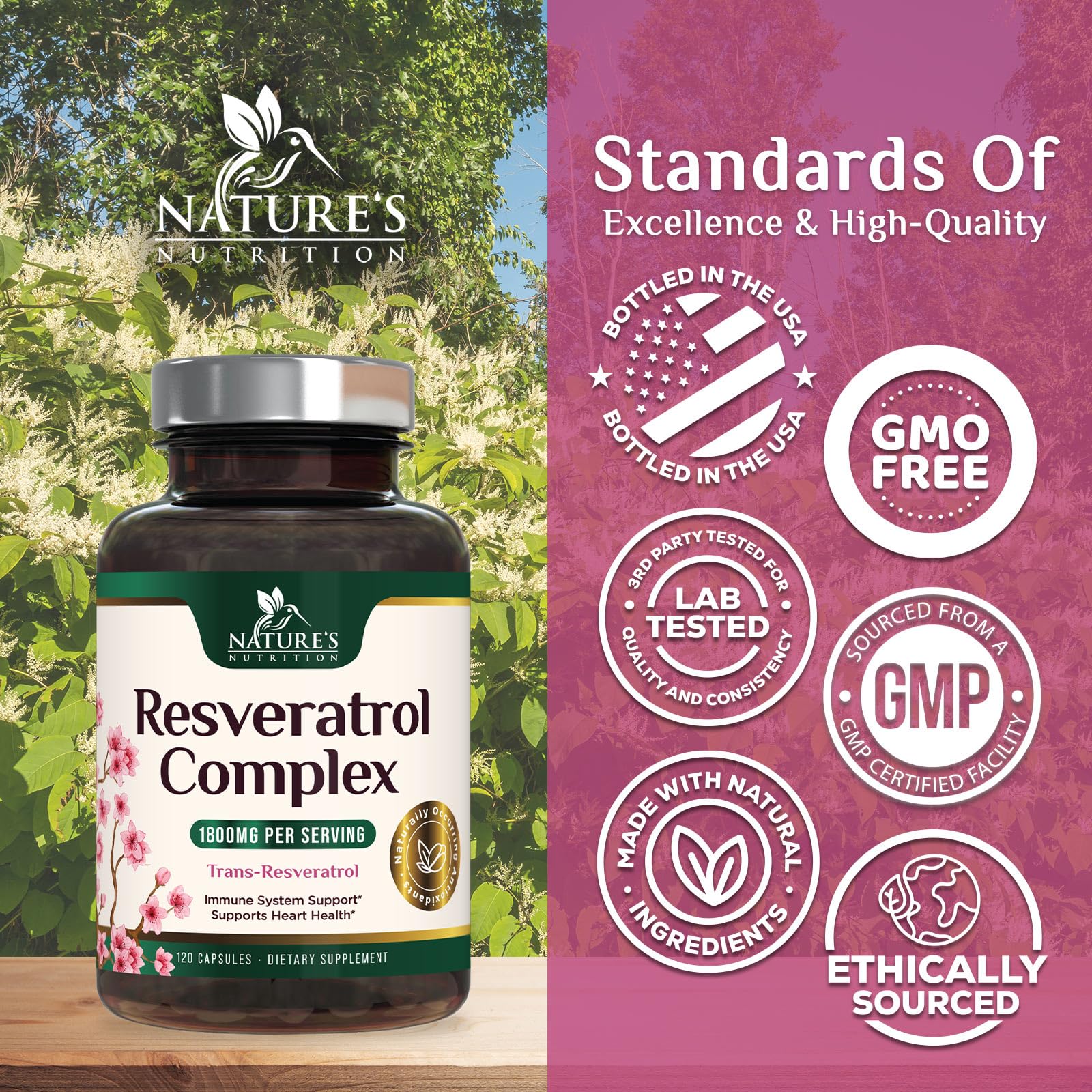 Non-GMO vegan Resveratrol supplement packaging
