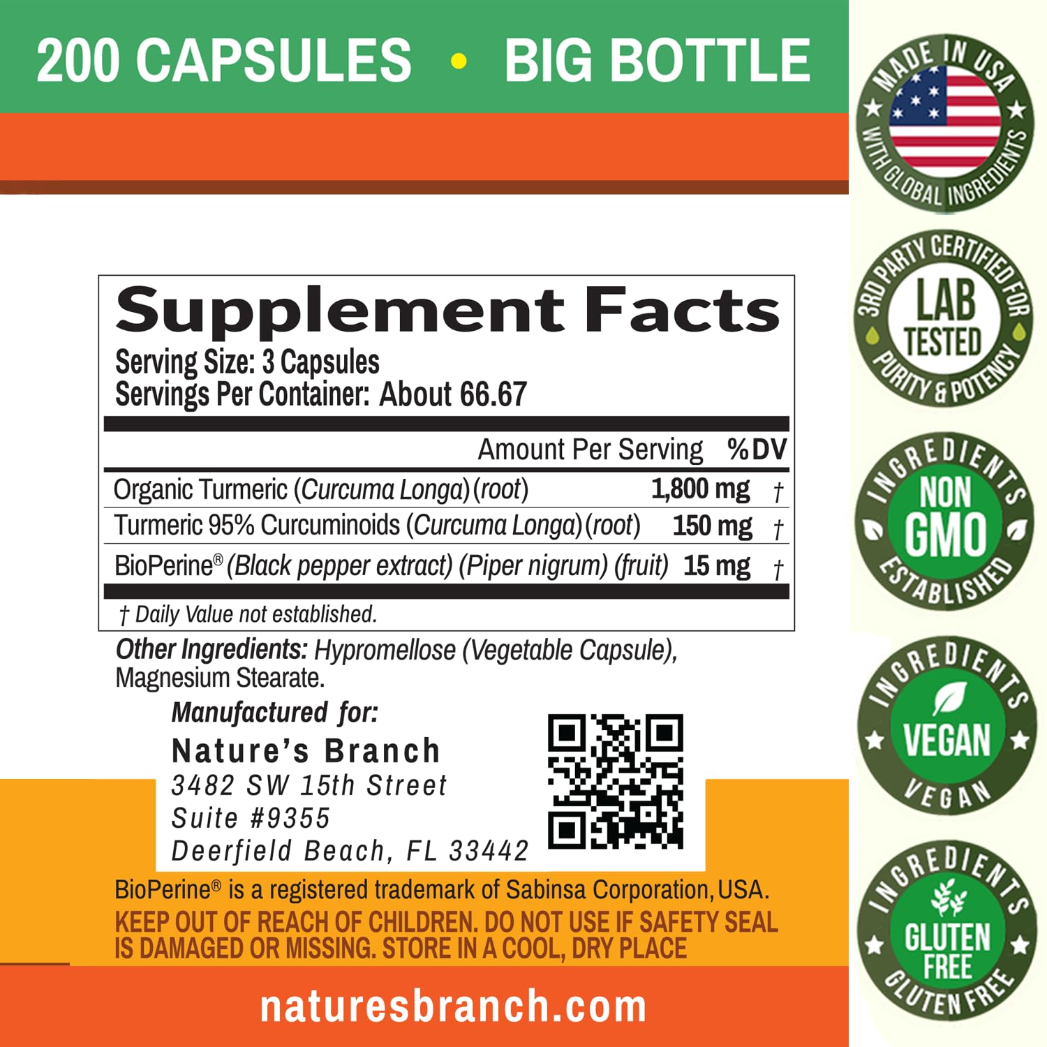 Vegan, Non-GMO turmeric curcumin capsules