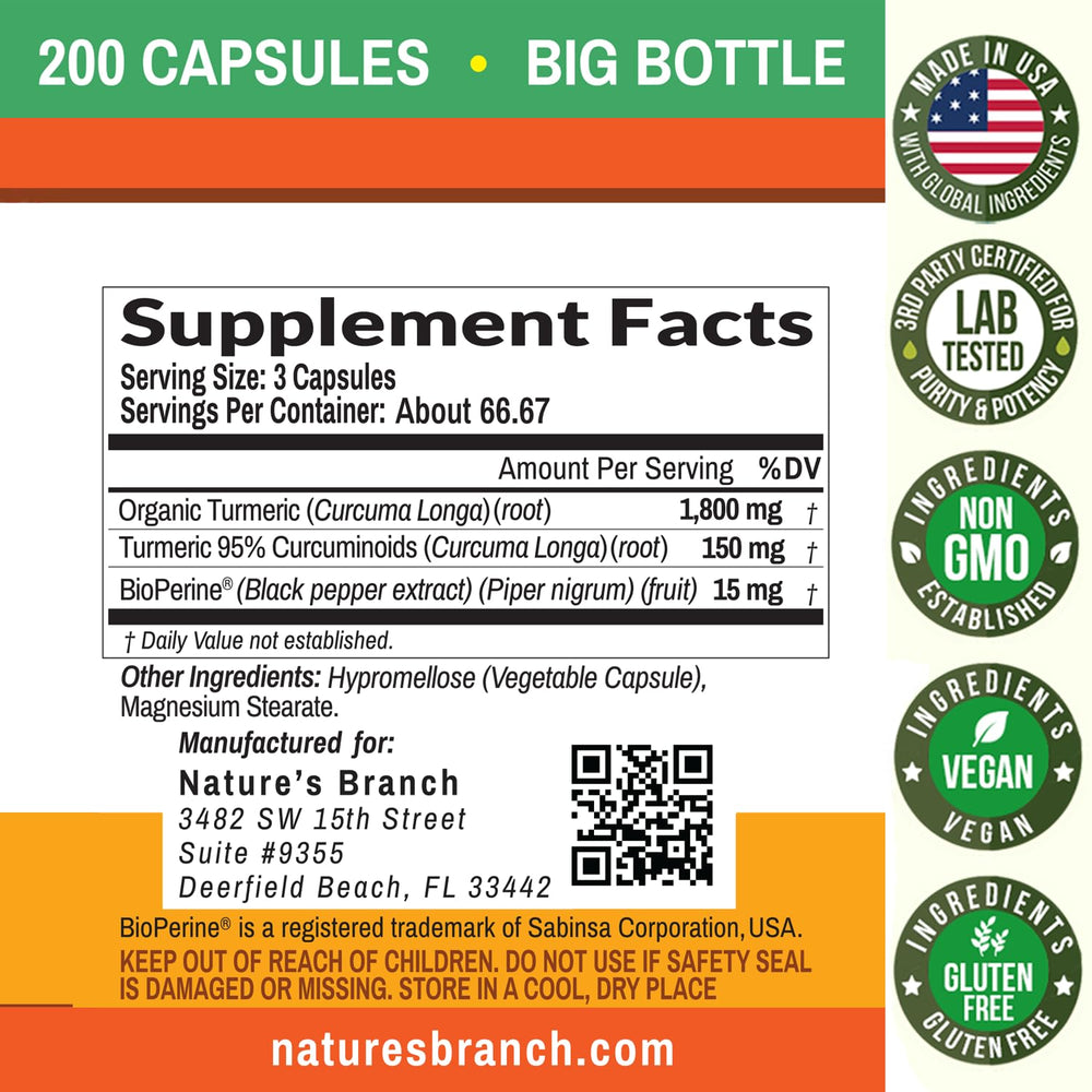 Vegan, Non-GMO turmeric curcumin capsules