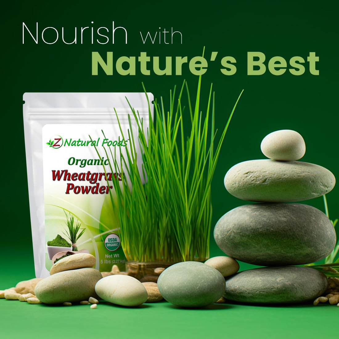 Vegan, non-GMO wheatgrass powder bottles