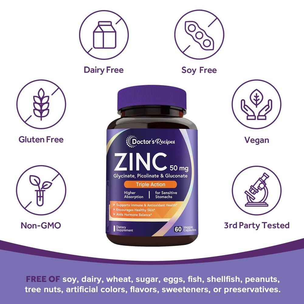 Vegan non-GMO zinc supplement label
