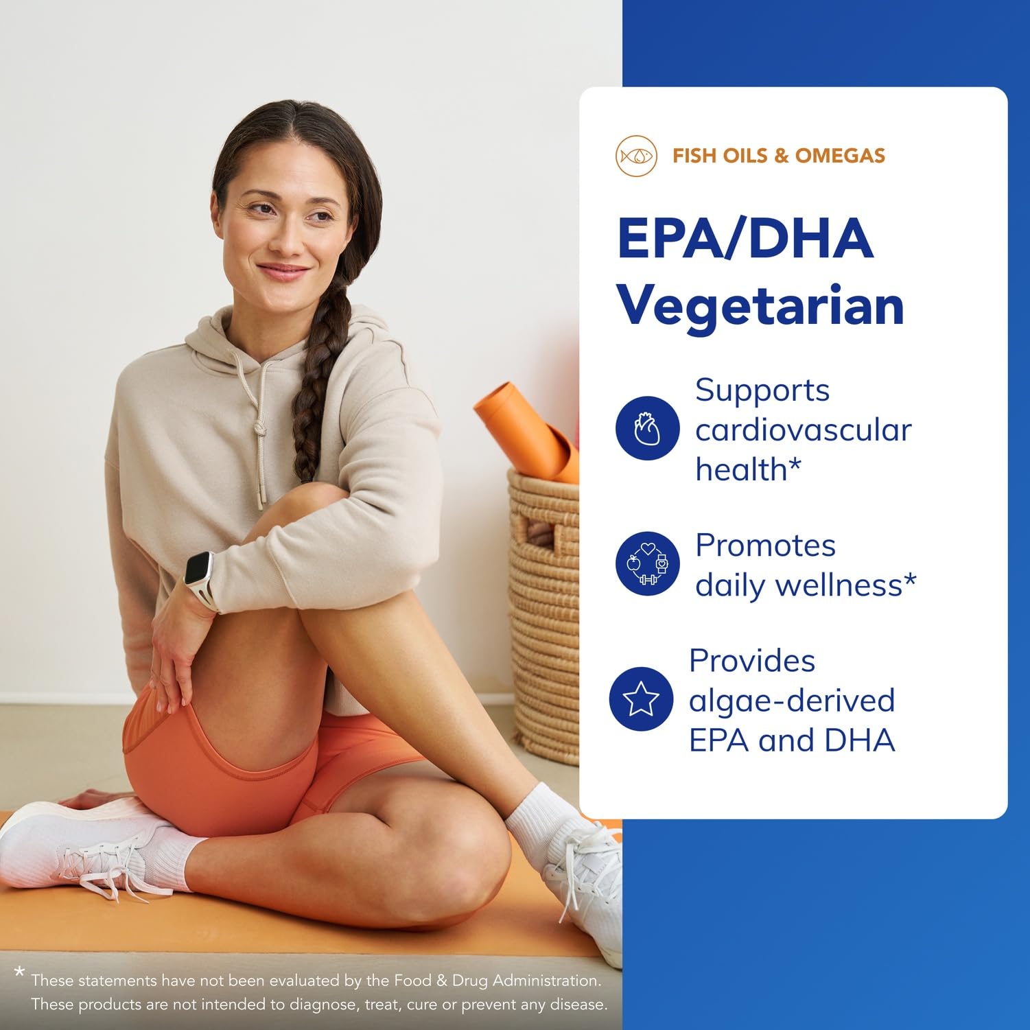 Close-up of vegan EPA/DHA capsules