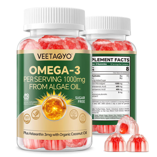 Vegan Omega 3 Gummies 1200mg dual-layer bottle front