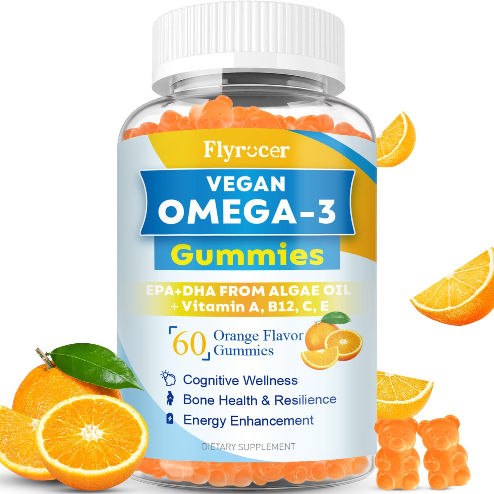 Vegan Omega-3 Gummies from Algal Oil with orange flavor (60 count)