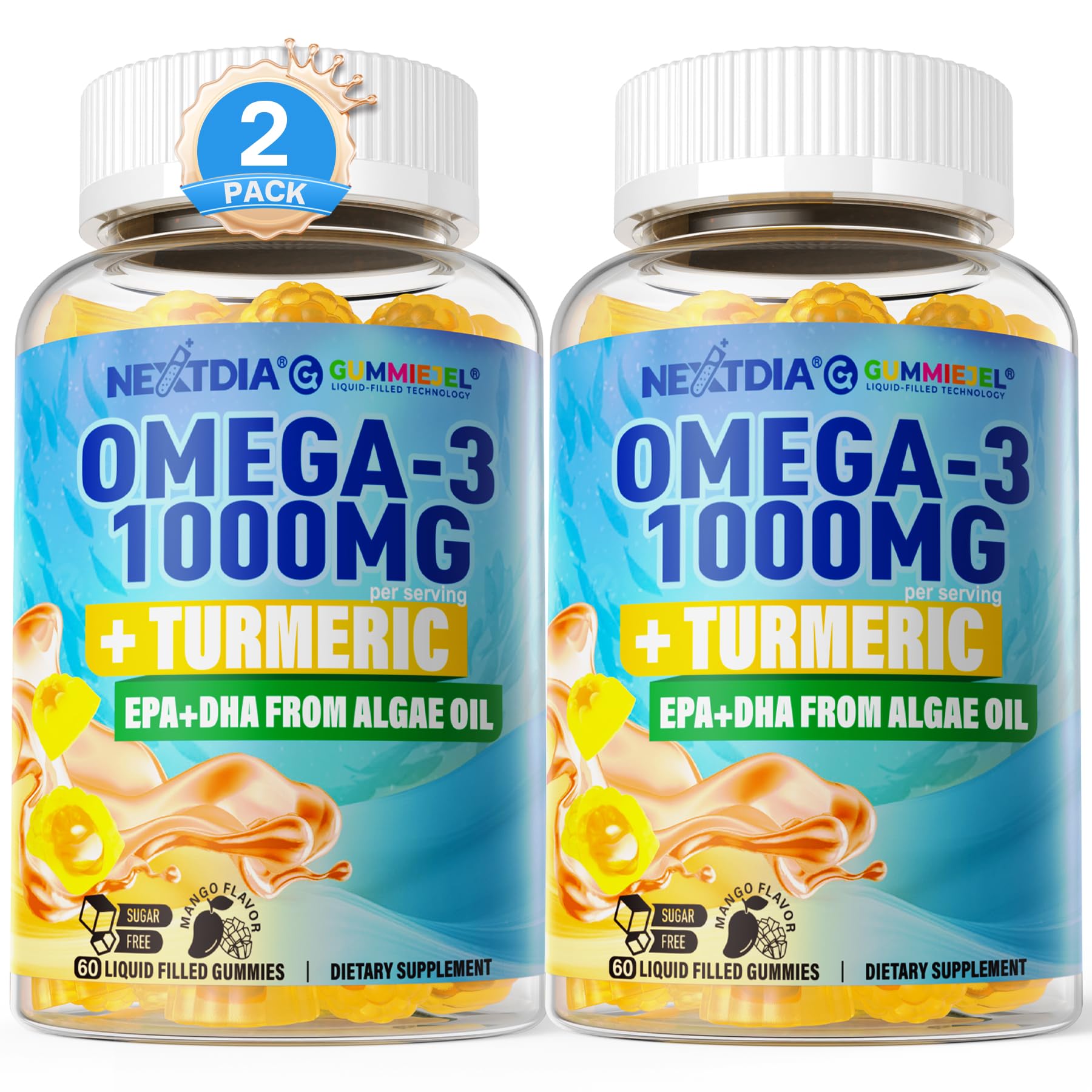 Front view of Vegan Omega-3 Gummies Turmeric bottle (120 count)