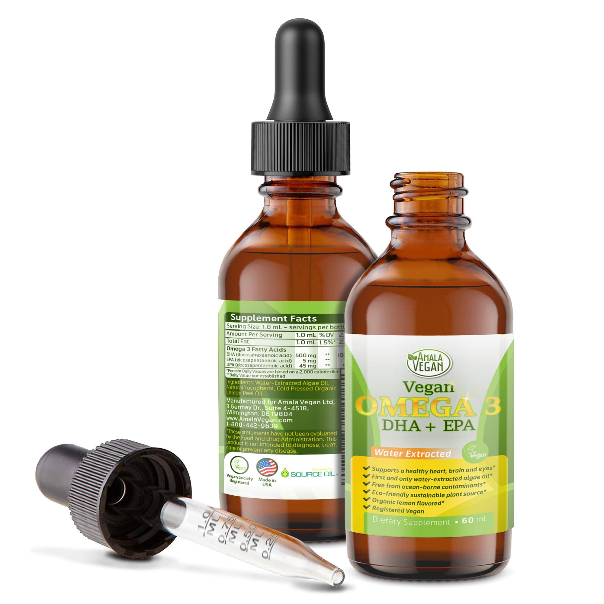 Vegan omega-3 water-extracted algae oil bottle