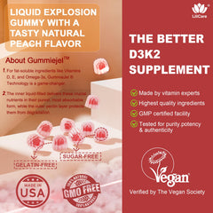 Vegan peach-flavored D3K2 gummy