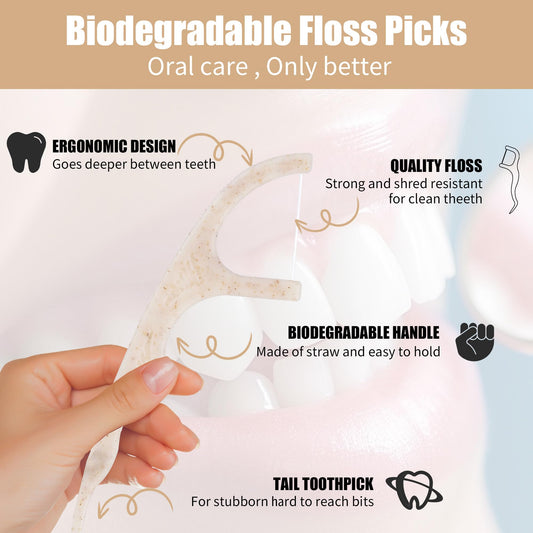 Vegan plant-based handle dental floss picks for adults
