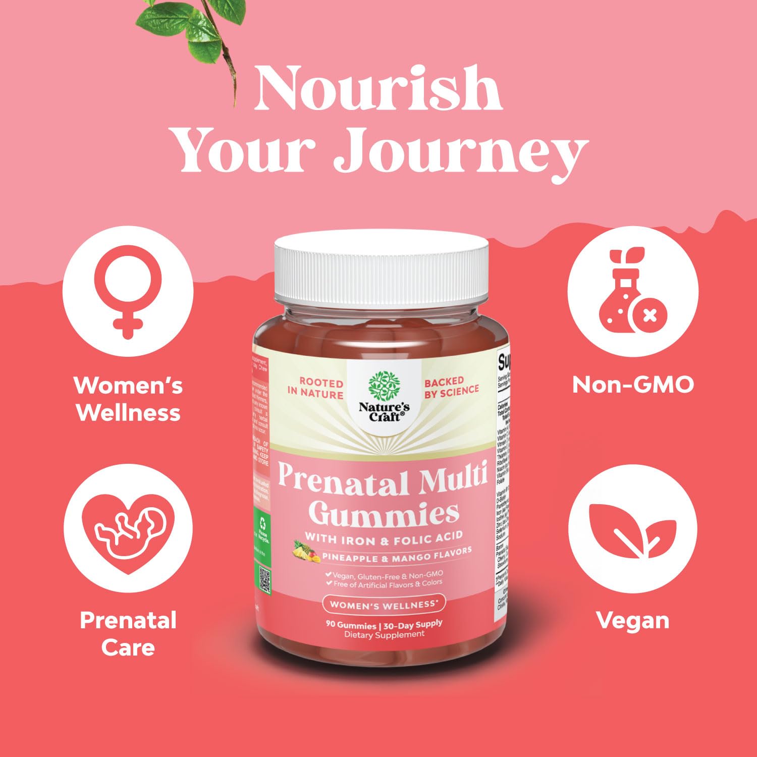 Pregnant woman taking a vegan prenatal gummy
