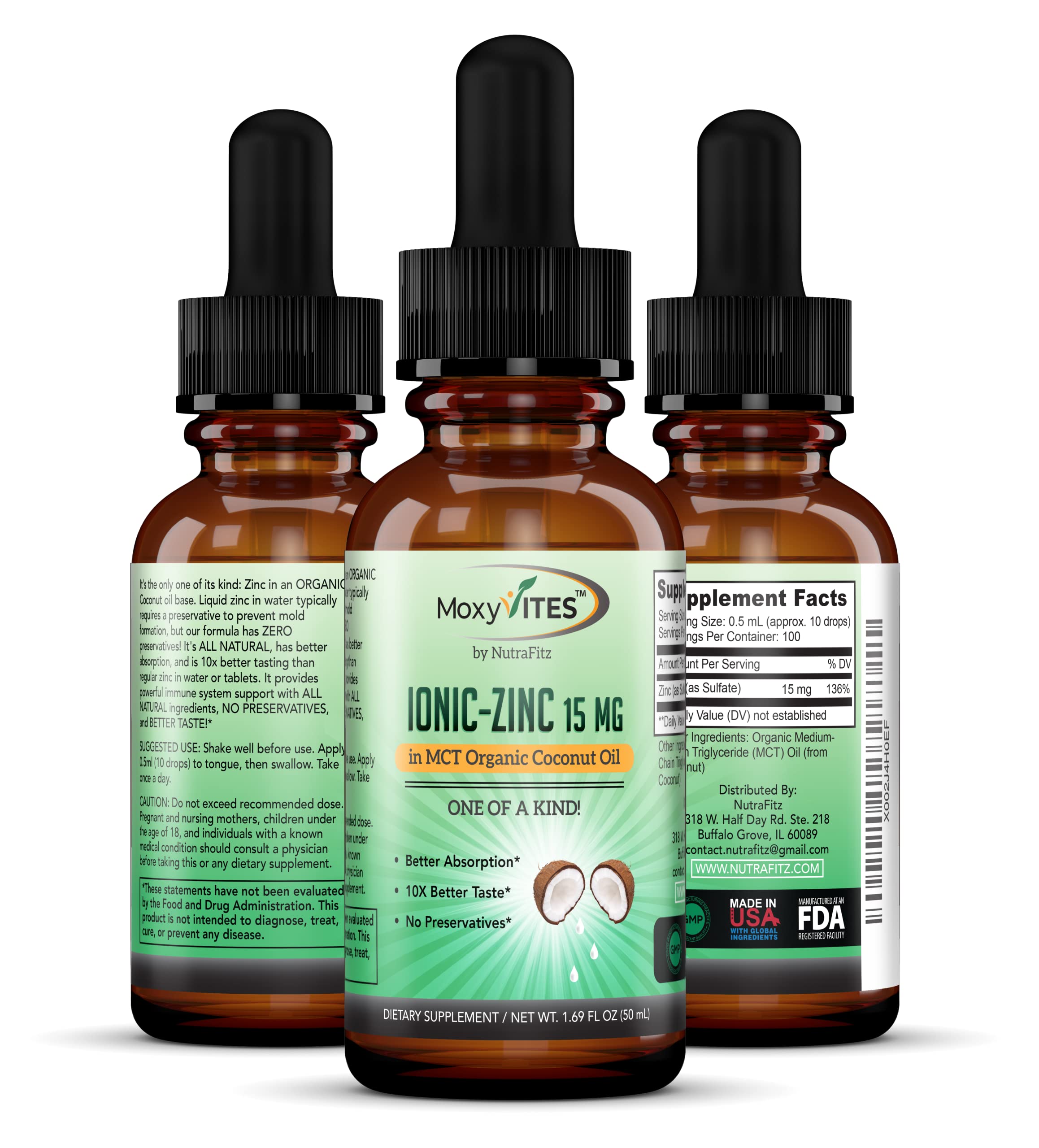 Vegan zinc supplement label with no preservatives