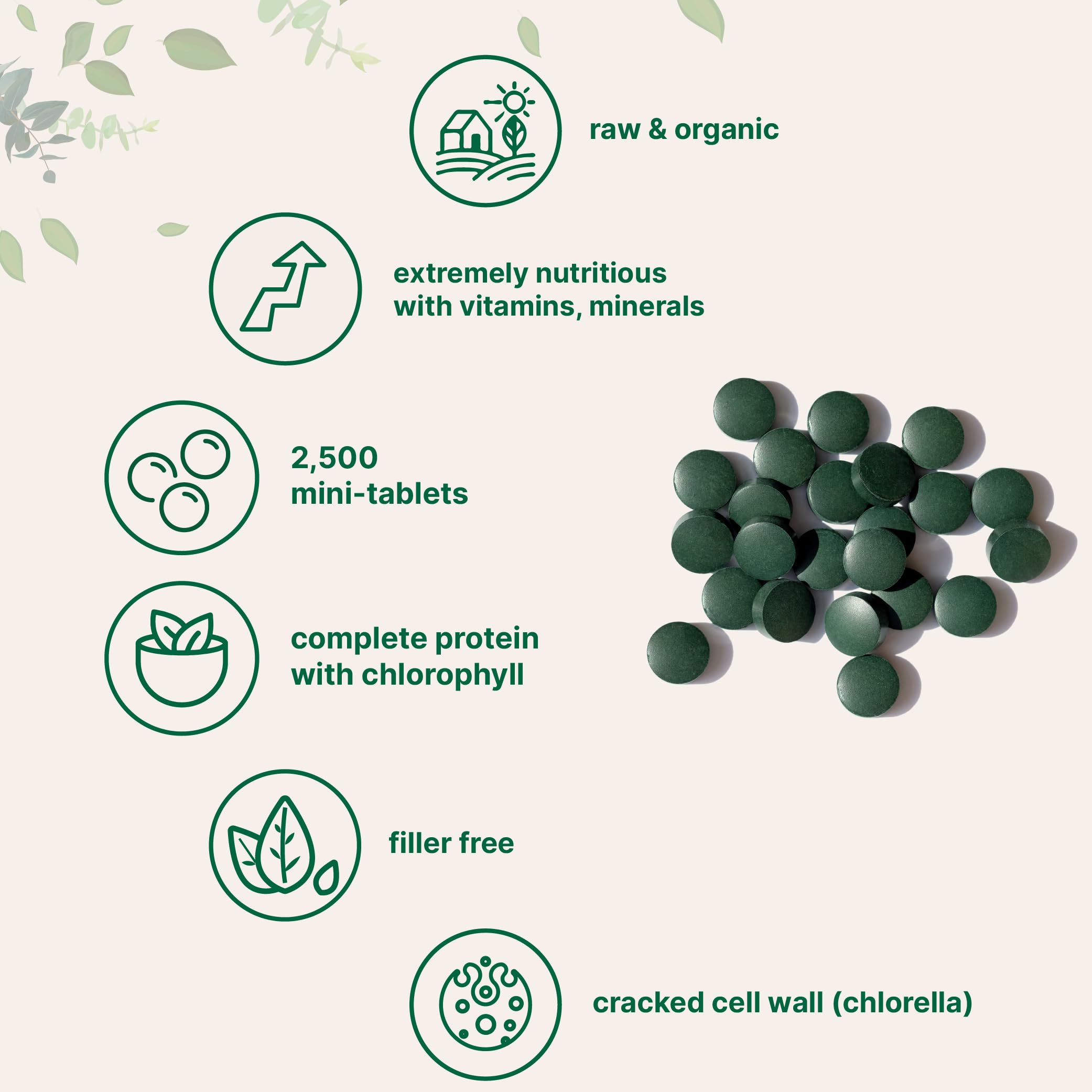 Vegan protein and chlorophyll from spirulina and chlorella