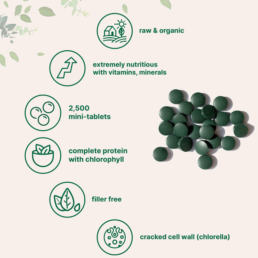 Vegan protein and chlorophyll from spirulina and chlorella