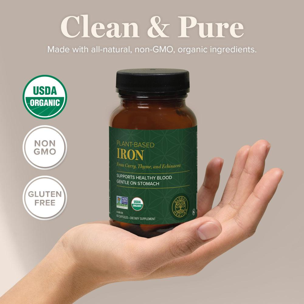 Vegan-safe gluten-free iron supplement label