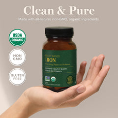 Vegan-safe gluten-free iron supplement label