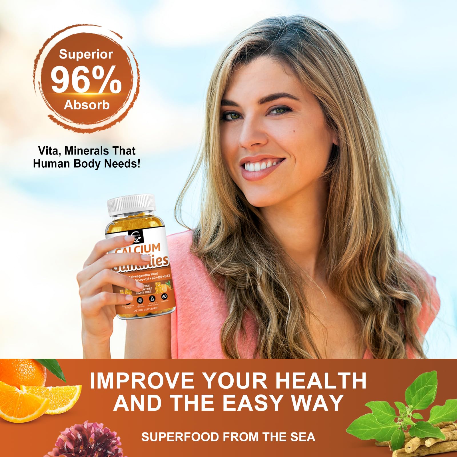 Vegan orange calcium gummies sugar-free for easy absorption