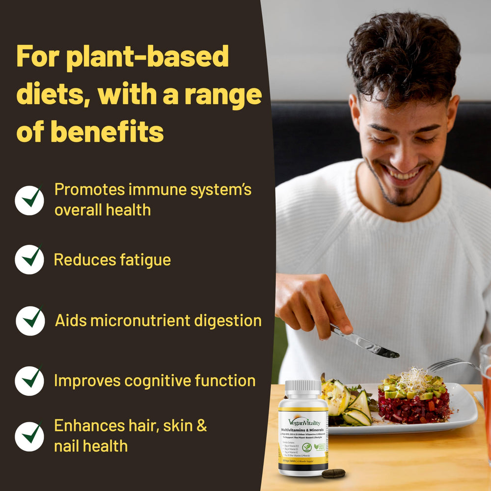 High-strength vegan vitamins with B12, D3, and K2