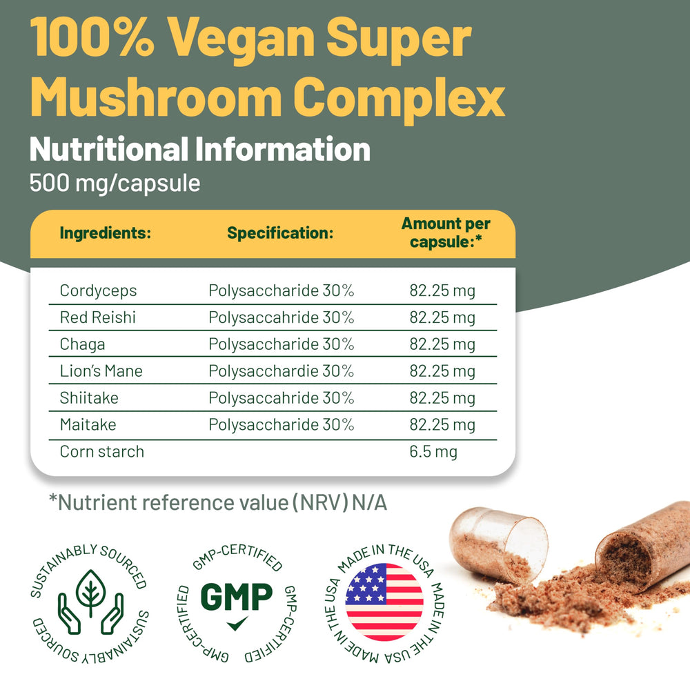 Reishi mushroom capsules from Vegan Vitality supplement