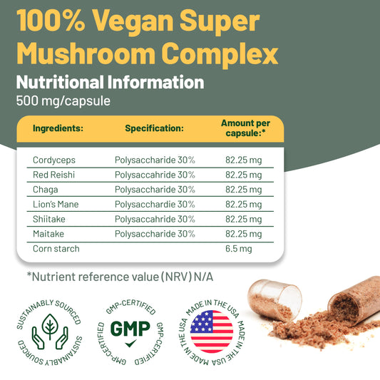 Reishi mushroom capsules from Vegan Vitality supplement