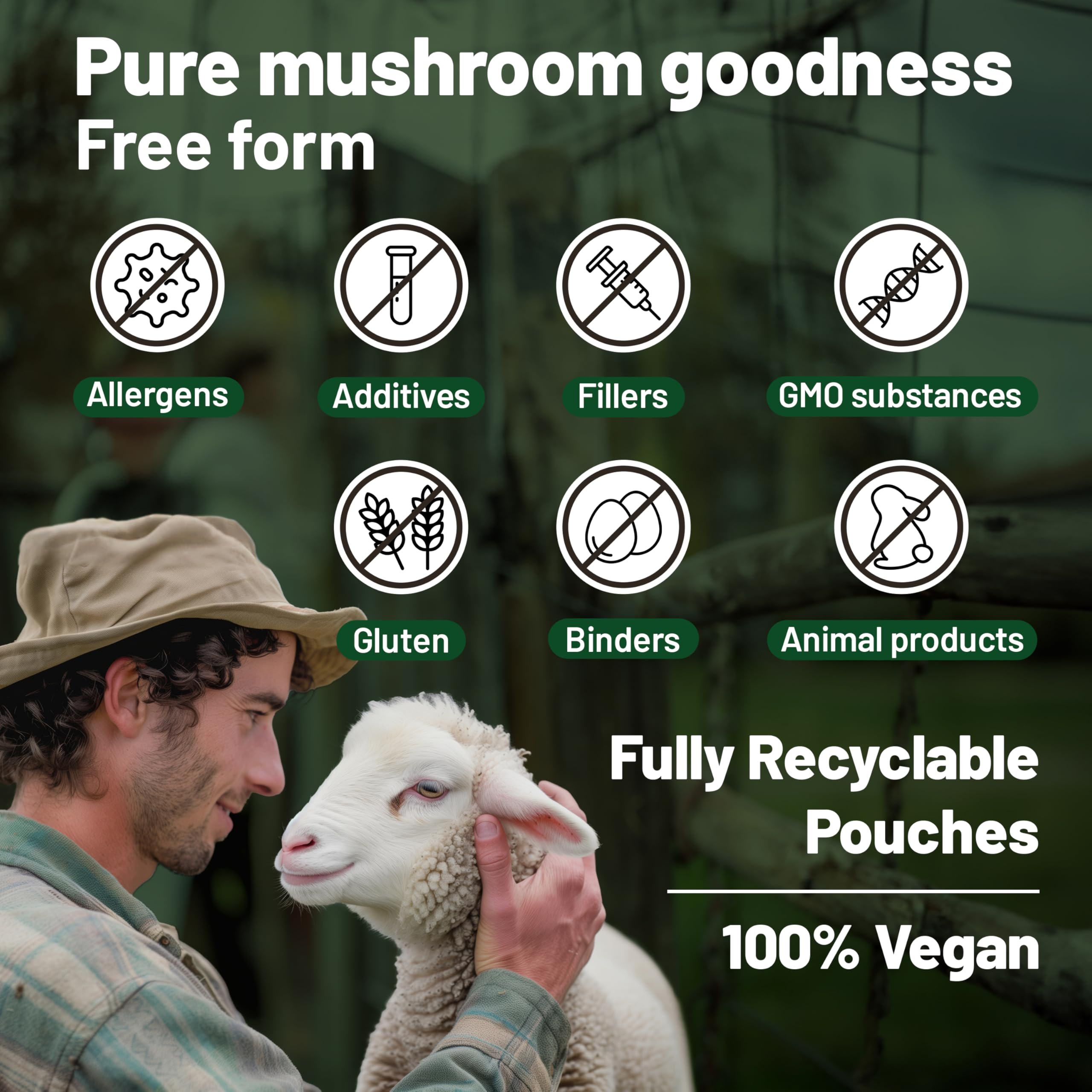 USA-made, eco-friendly packaging for Vegan Vitality mushrooms