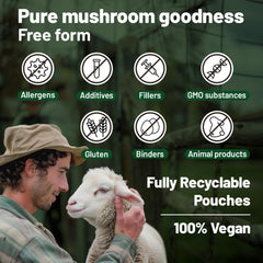 USA-made, eco-friendly packaging for Vegan Vitality mushrooms