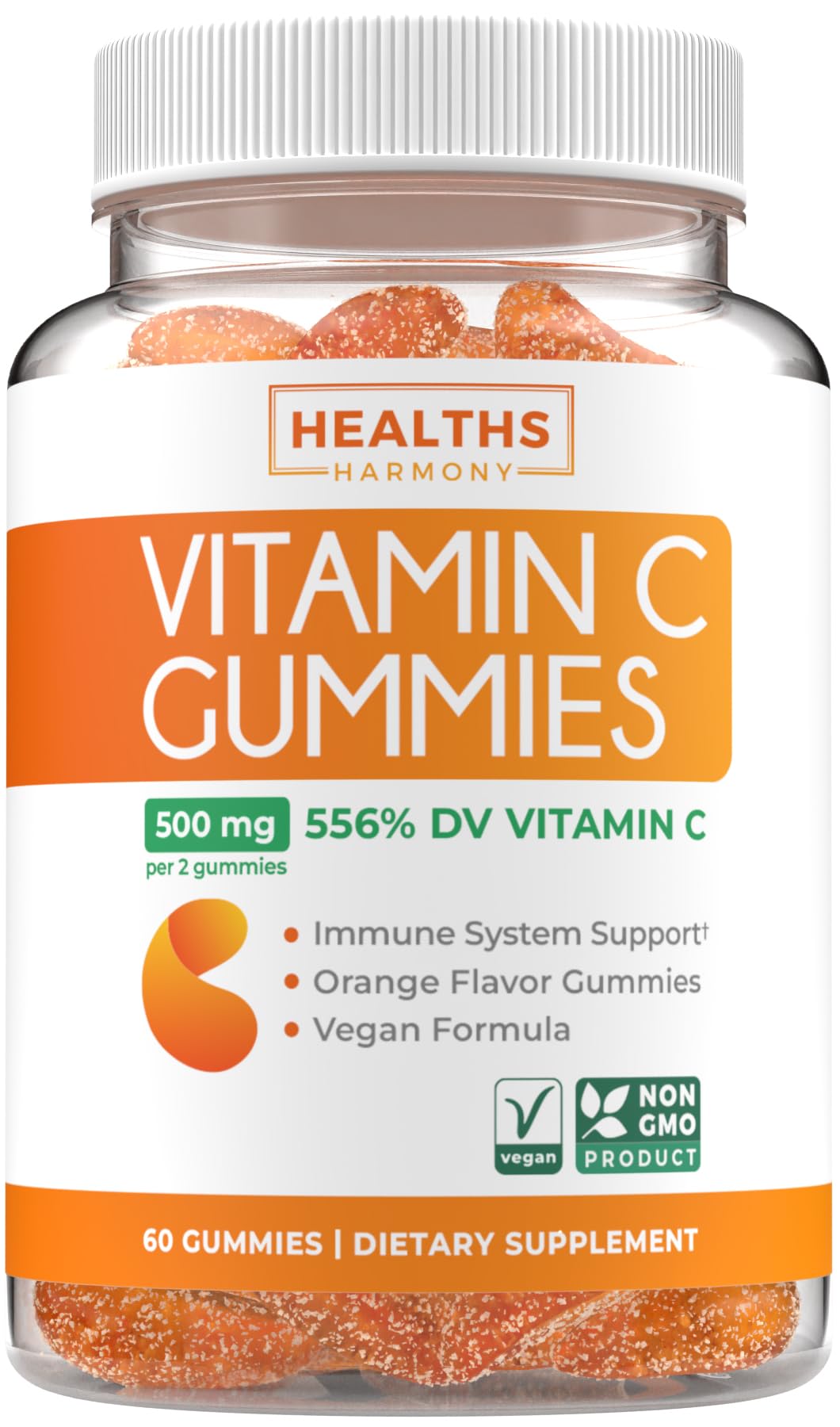 Hero shot of vegan vitamin C gummies for adults in orange flavor