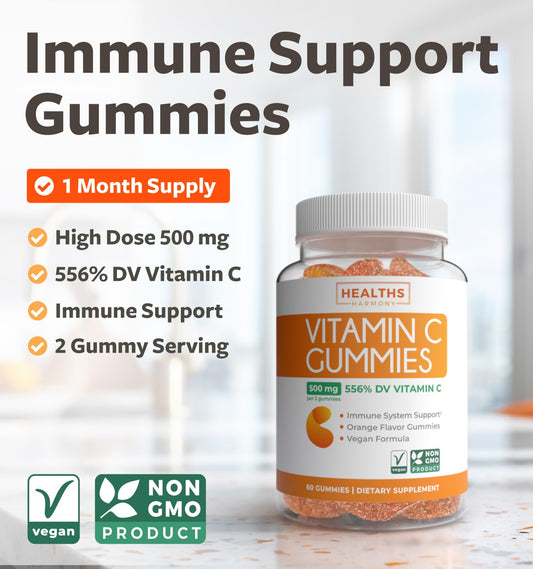 Bottle packaging of vegan vitamin C gummies for adults