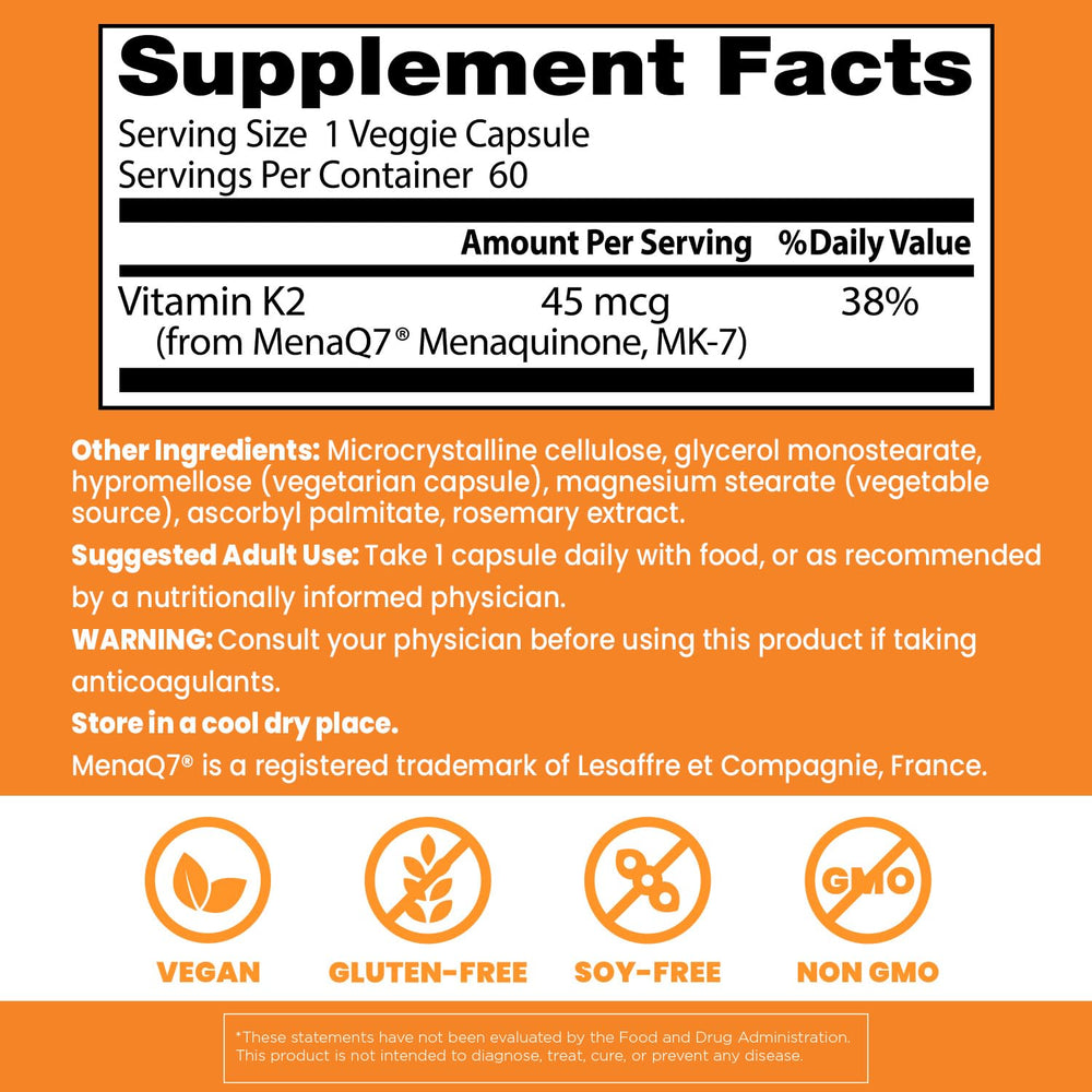 Vegan Vitamin K2 MK-7 for calcium absorption