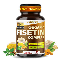 VEGATOT Organic Fisetin Complex bottle with 150 capsules on white background